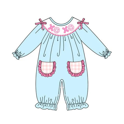 Baby Girls XOXO Bows Pockets Valentines Ruffle Footie Rompers Preorder