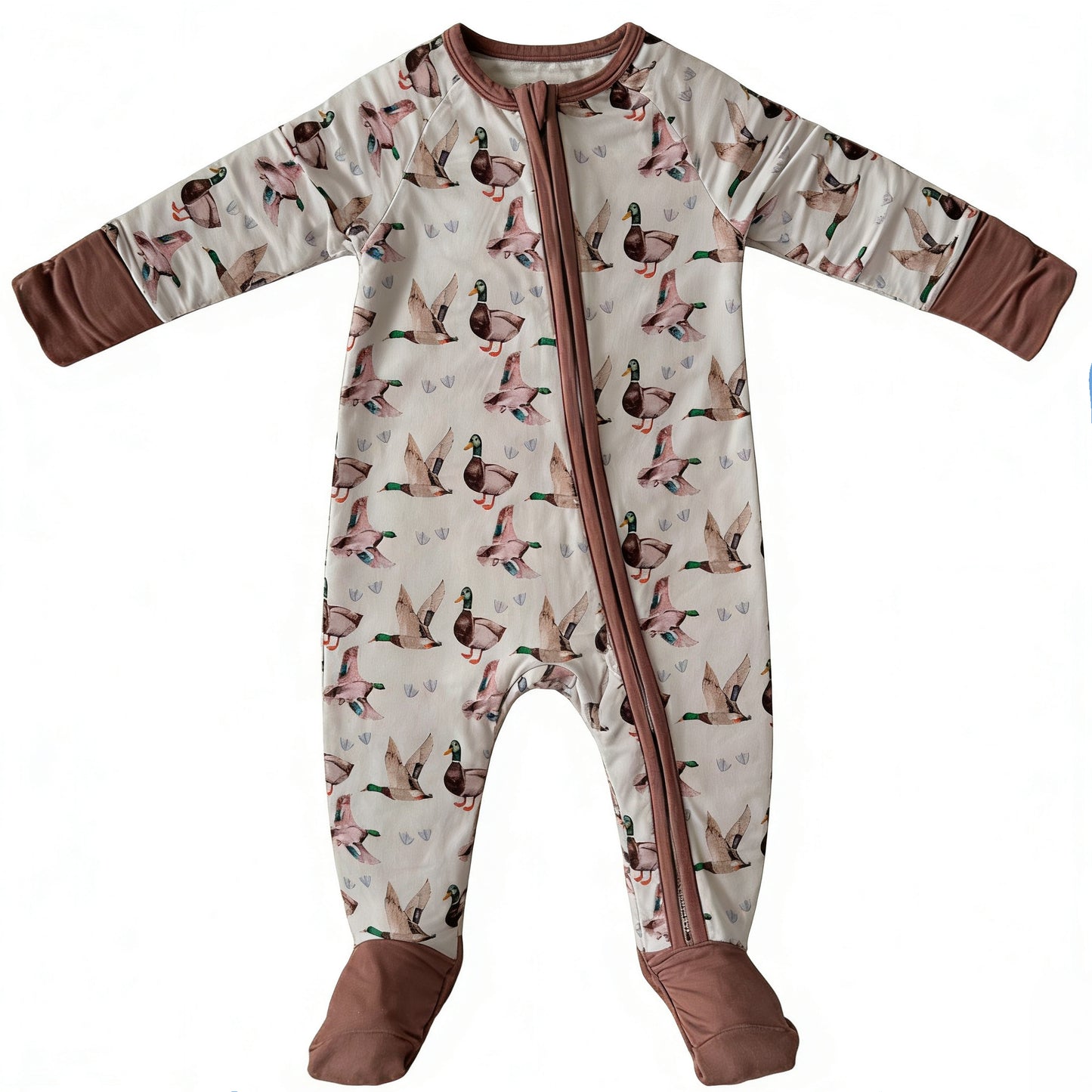 Baby Boys Ducks Hunting Two Way Zipper Convertible Footed Rompers Preorder