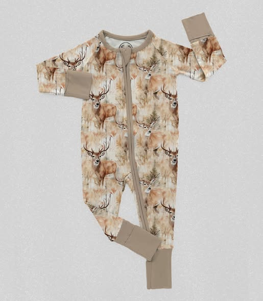 Baby Boys Deer Hunting Two Way Zipper Convertible Rompers Preorder