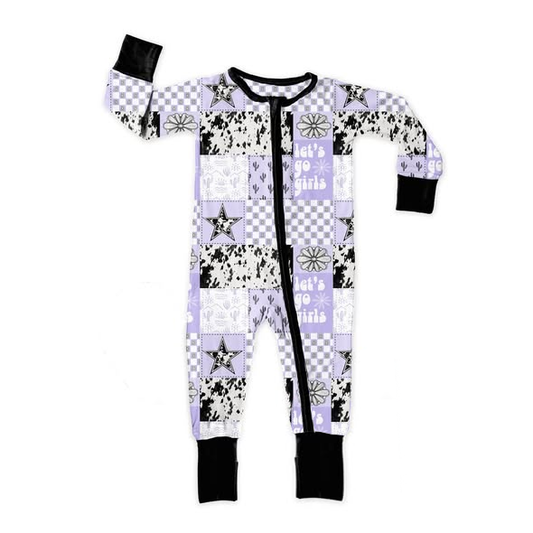Baby Girls Turquoises Cactus Checked Western Two Way Zipper Convertible Rompers Preorder