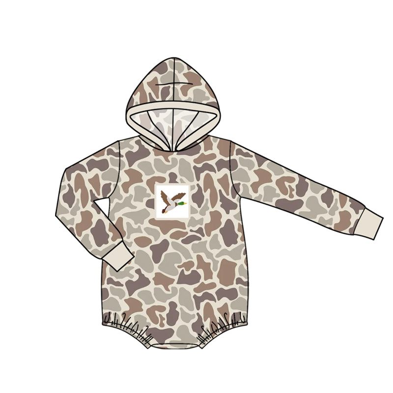 Baby Boys Long Sleeve Khaki Camo Duck Hunting Hoodie Rompers Preorder