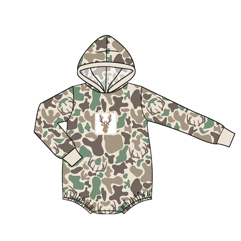 Baby Boys Long Sleeve Green Camo Deer Hunting Hoodie Rompers Preorder