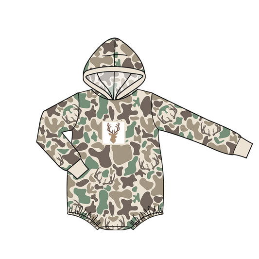 Baby Boys Long Sleeve Green Camo Deer Hunting Hoodie Rompers Preorder
