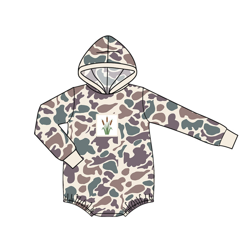 Baby Boys Long Sleeve Brown Camo Water Plants Hoodie Rompers Preorder