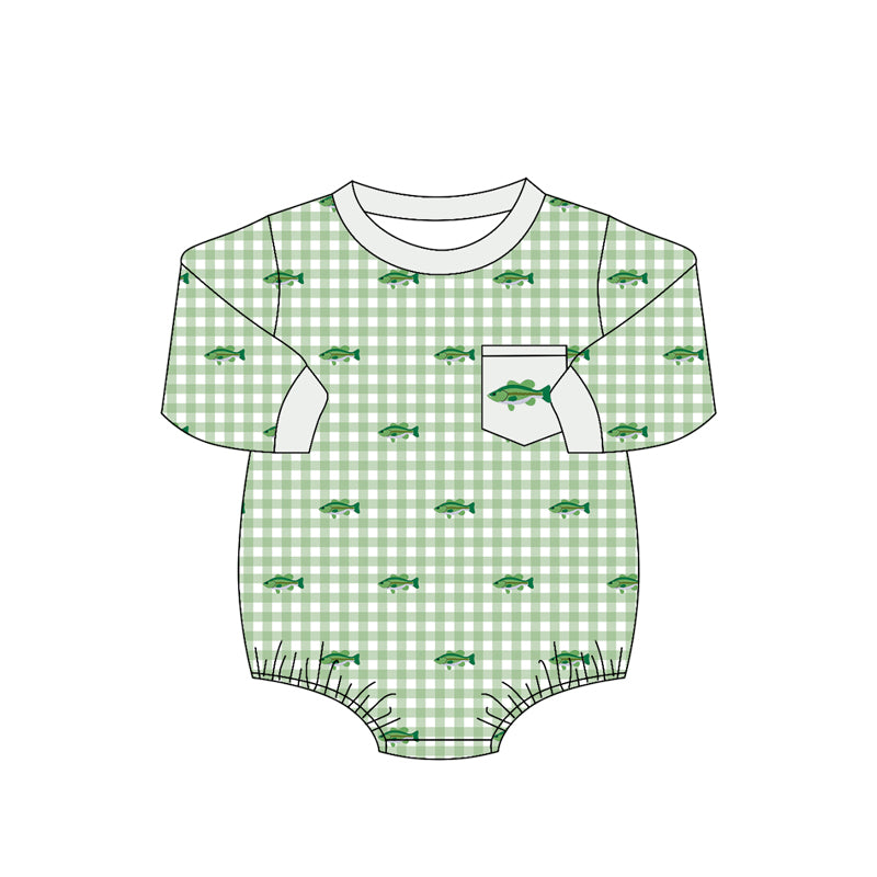 Baby Boys Long Sleeve Fishes Checked Pocket Hunting Rompers Preorder