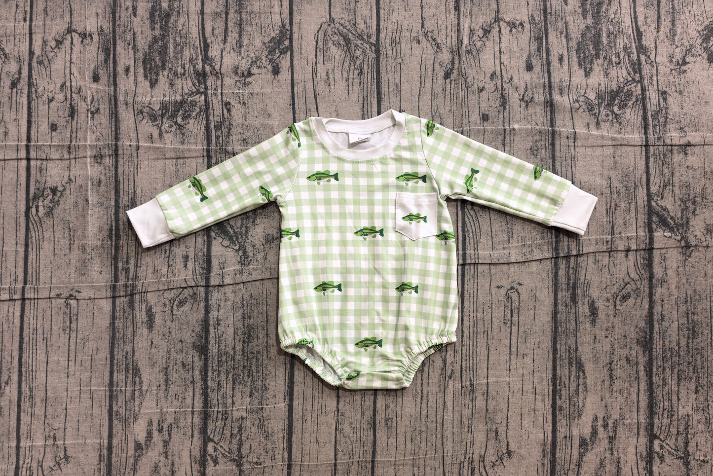 Baby Boys Long Sleeve Fishes Checked Pocket Hunting Rompers Preorder