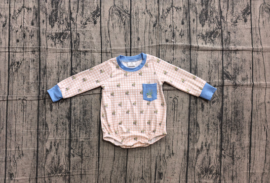 Embroidery Duck Pocket Baby Boys Long Sleeve Checked Hunting Rompers Preorder