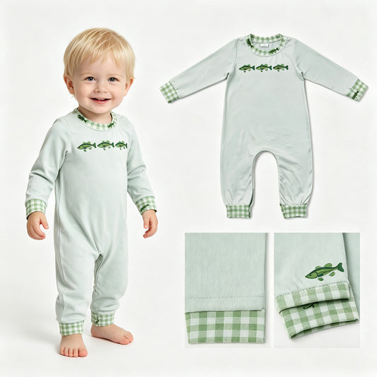 Baby Boys Long Sleeve Fishes Hunting Pant Rompers