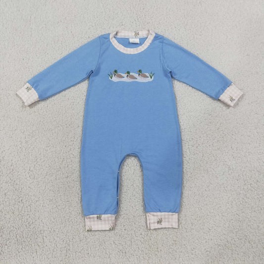 Embroidery Ducks Baby Boys Long Sleeve Hunting Pant Rompers