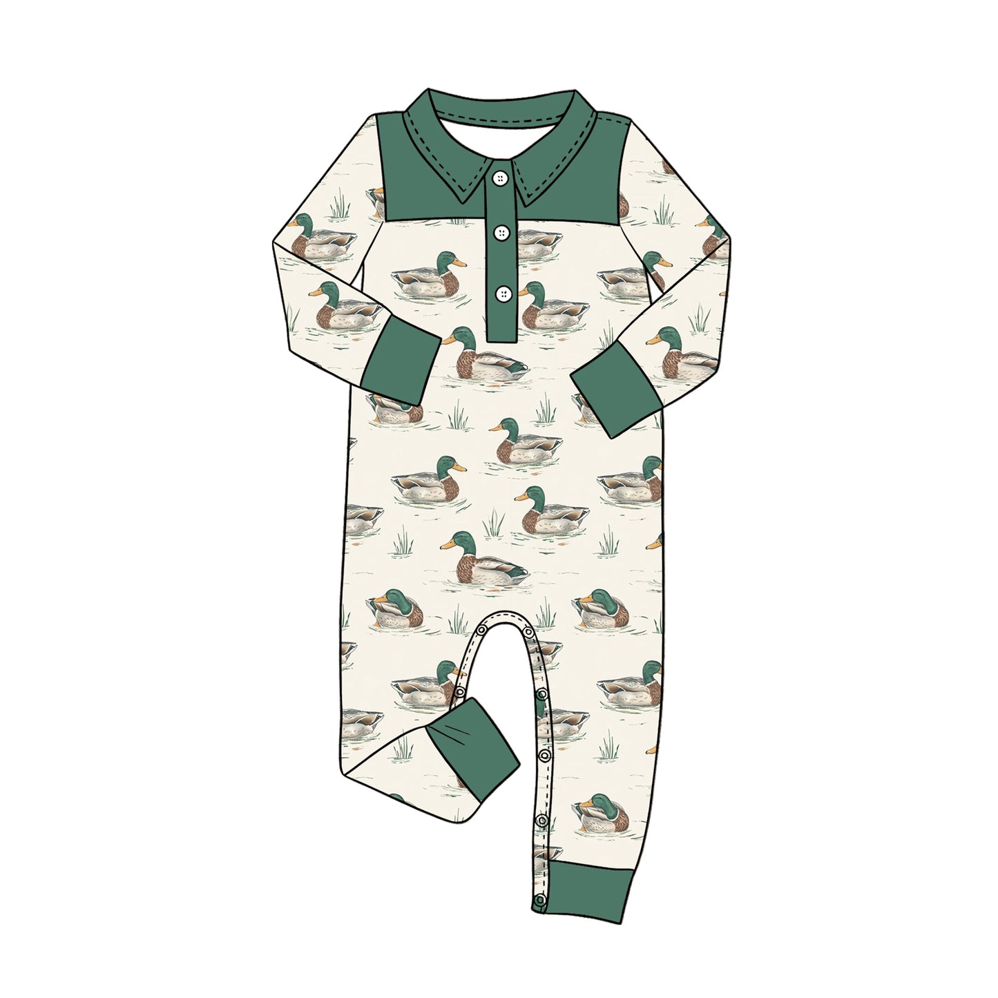 Baby Boys Long Sleeve Ducks Button Hunting Rompers Preorder