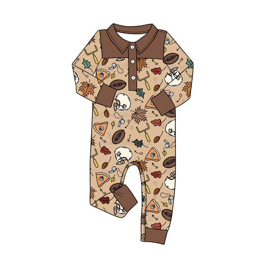 Baby Boys Long Sleeve Footballs Team Button Rompers Preorder