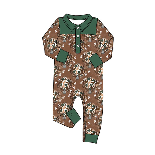 Baby Boys Long Sleeve Camo Deer Hunting Button Rompers Preorder