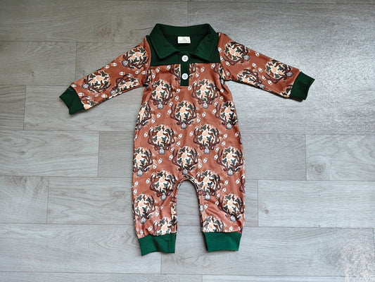 Baby Boys Long Sleeve Camo Deer Hunting Button Rompers Preorder