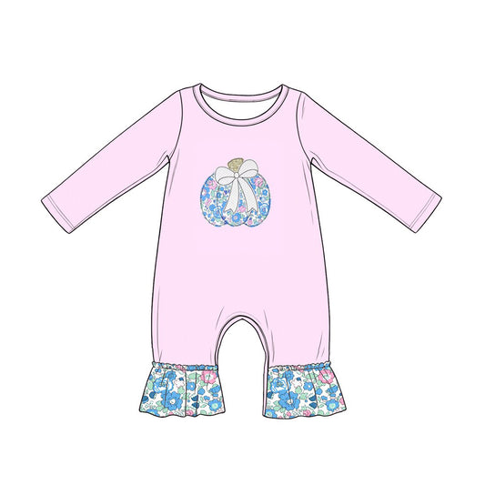 Baby Girls Long Sleeve Flowers Pumpkins Fall Ruffle Pant Rompers Preorder