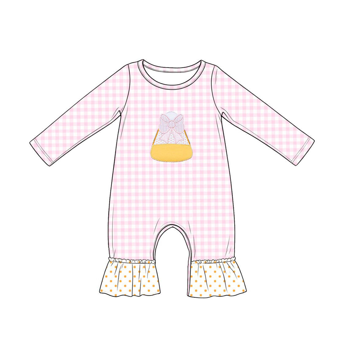 Baby Girls Long Sleeve Candy Halloween Ruffle Pant Rompers Preorder