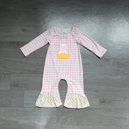 Embroidery Baby Girls Candy Halloween Ruffle Pant Rompers Preorder