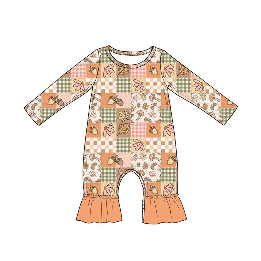 Baby Girls Long Sleeve Mushroom Flowers Ruffle Pant Fall Rompers Preorder