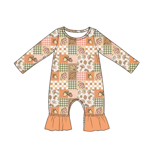 Baby Girls Long Sleeve Mushroom Flowers Ruffle Pant Fall Rompers Preorder