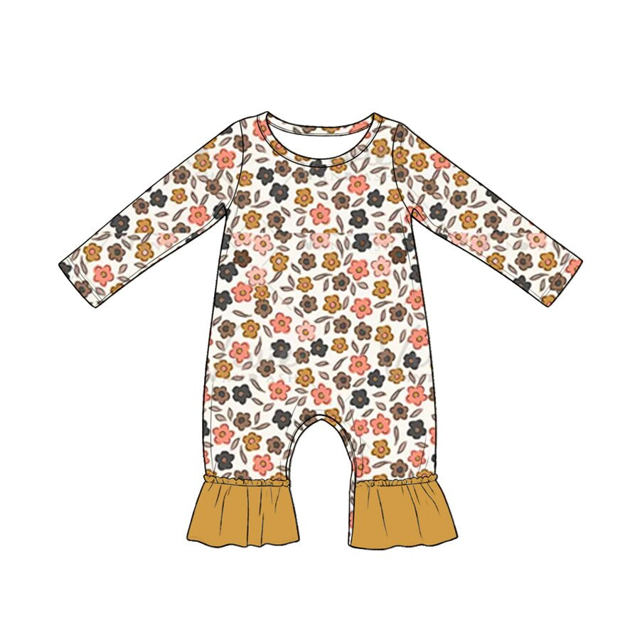 Baby Girls Long Sleeve Colorful Flowers Ruffle Pant Rompers Preorder