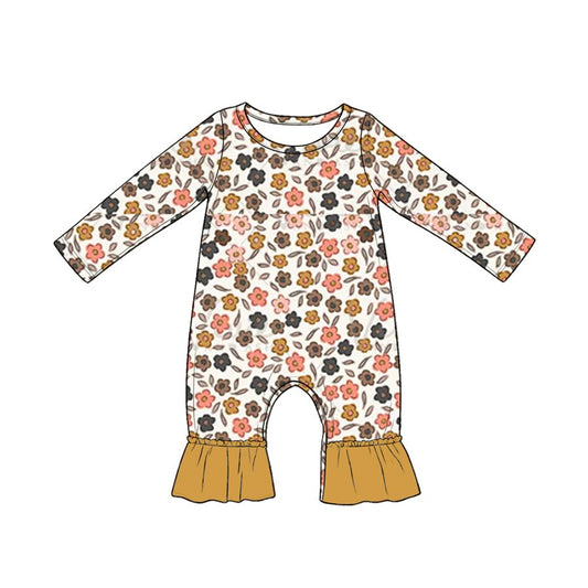 Baby Girls Long Sleeve Colorful Flowers Ruffle Pant Rompers Preorder
