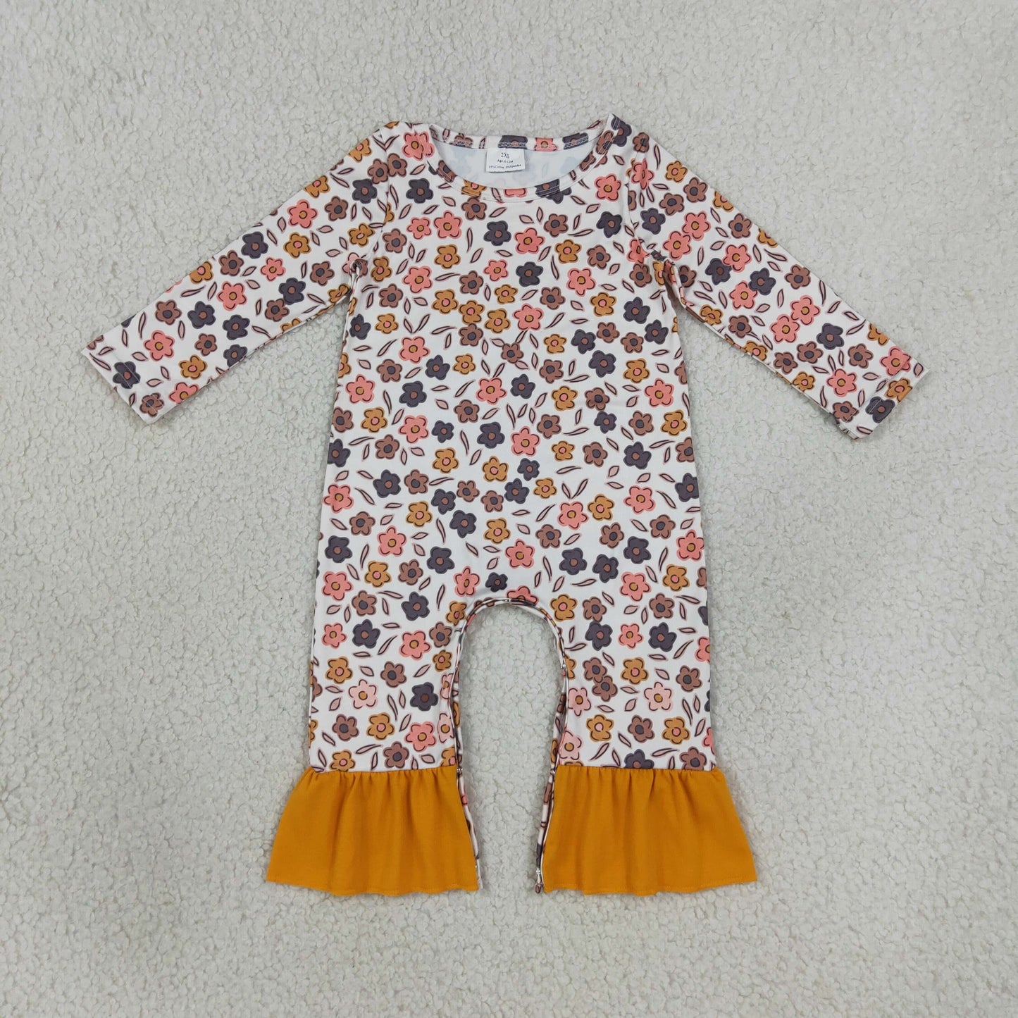 Sibling Baby Girls Colorful Flowers Leaves Fall Ruffle Pant Rompers