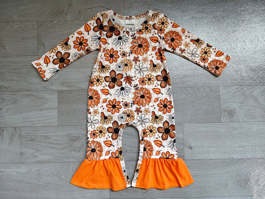 Baby Girls Long Sleeve Flowers Leaves Fall Ruffle Pant Rompers Preorder