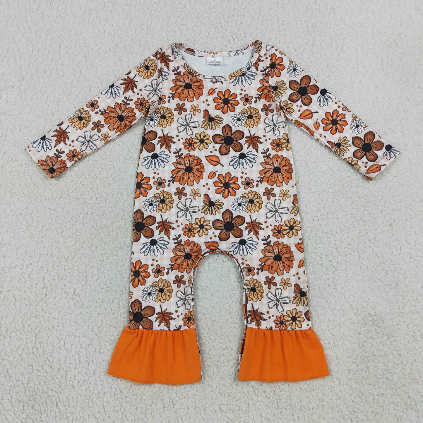 Baby Girls Long Sleeve Flowers Leaves Fall Ruffle Pant Rompers