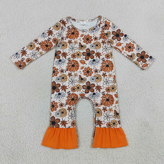 Baby Girls Long Sleeve Flowers Leaves Fall Ruffle Pant Rompers