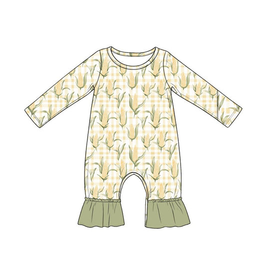 Baby Girls Long Sleeve Corns Checked Fall Ruffle Pant Rompers Preorder