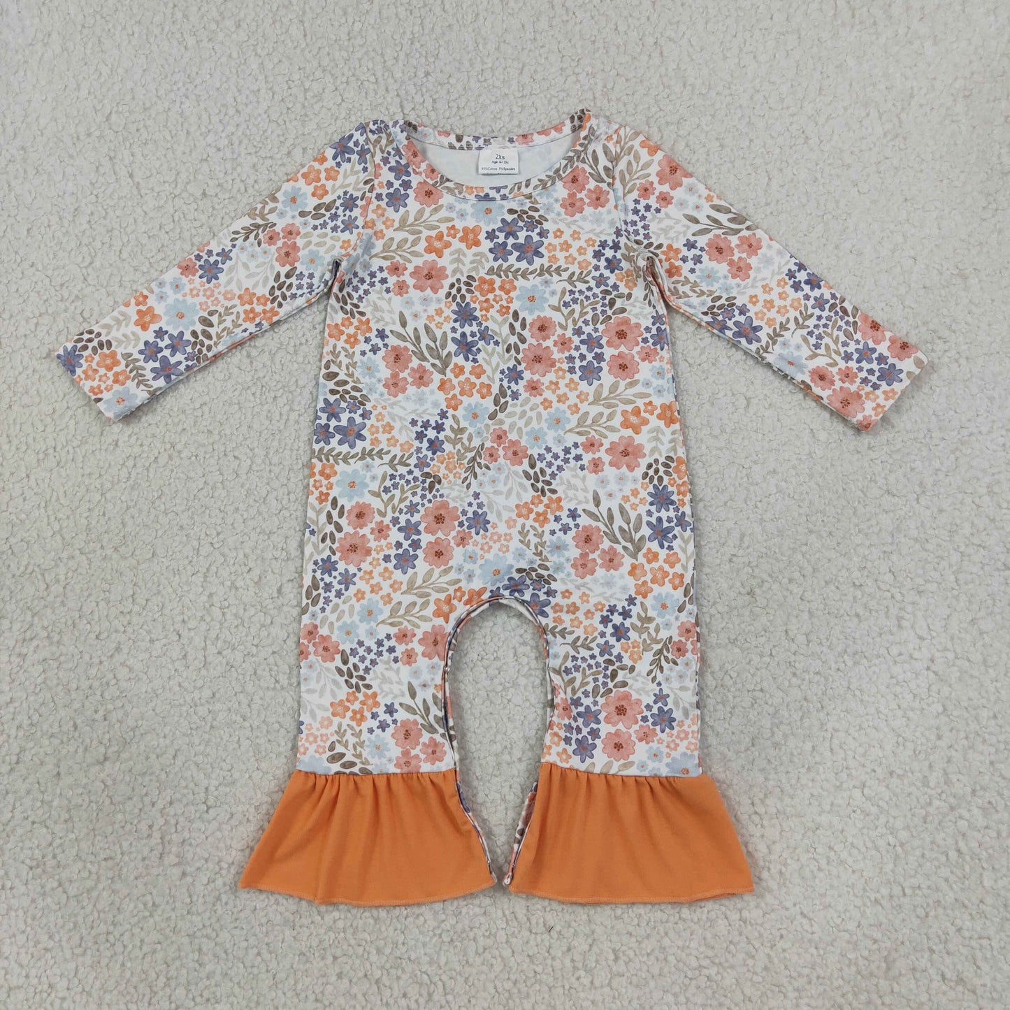 Baby Girls Long Sleeve Colorful Flowers Fall Ruffle Pant Rompers