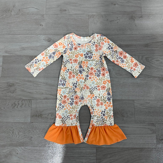 Baby Girls Long Sleeve Colorful Flowers Ruffle Pant Rompers Preorder