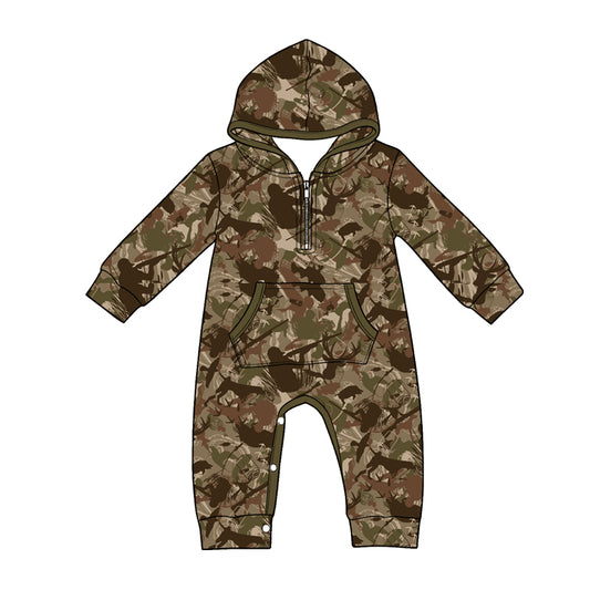 Baby Boys Long Sleeve Dogs Ducks Camo Hunting Zip Pockets Pant Rompers Preorder