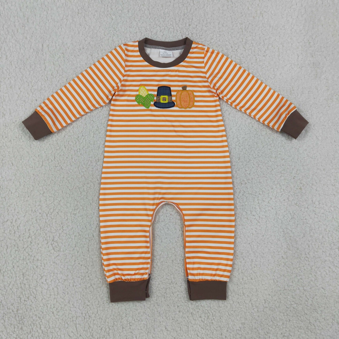 Sibling Baby Boys Embroidery Corns Pumpkins Stripe Top Pants Fall Clothes Set Rompers