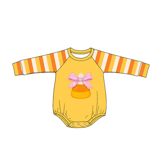 Baby Girls Stripe Long Sleeve Bows Candy Halloween Rompers Preorder