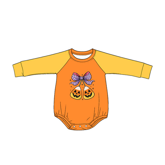 Baby Girls Long Sleeve Bows Ghost Candy Halloween Rompers Preorder