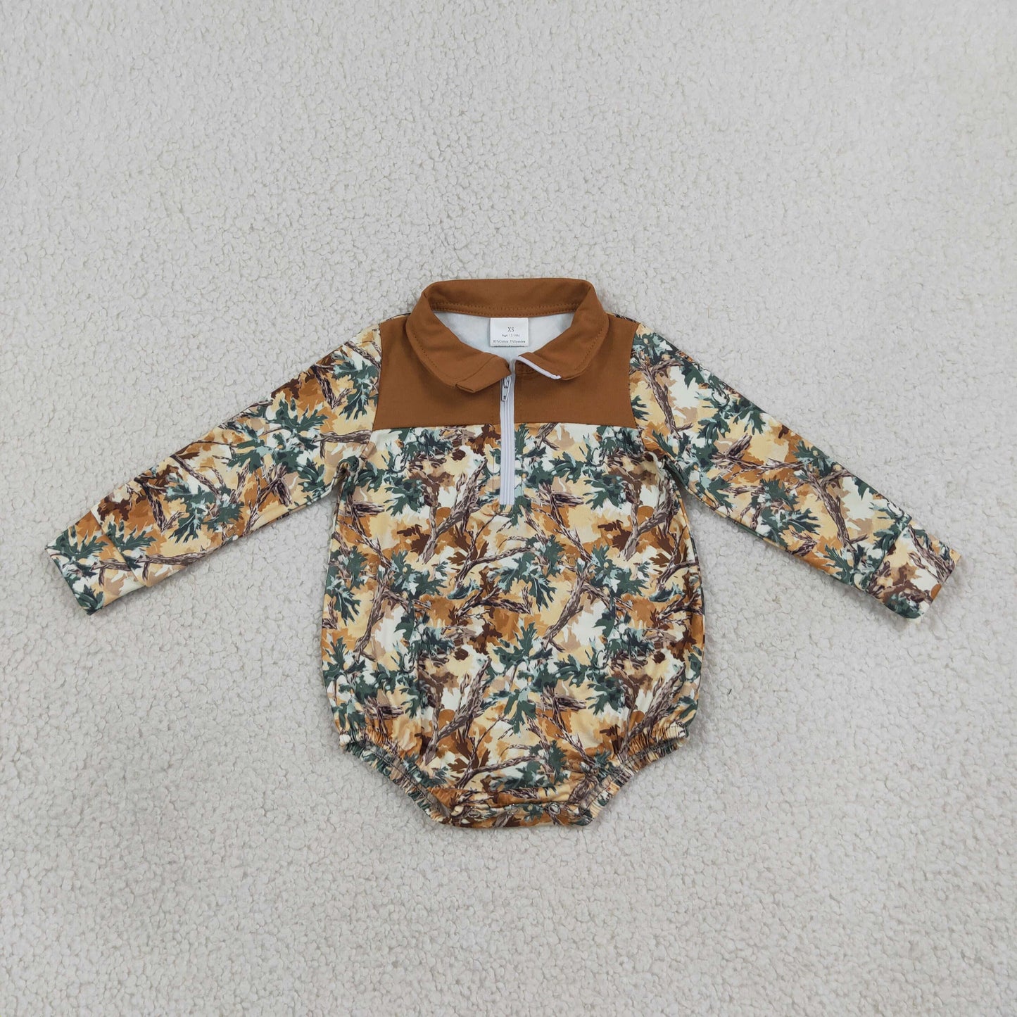 Baby Boys Long Sleeve Leaves Camo Fall Zipper Rompers