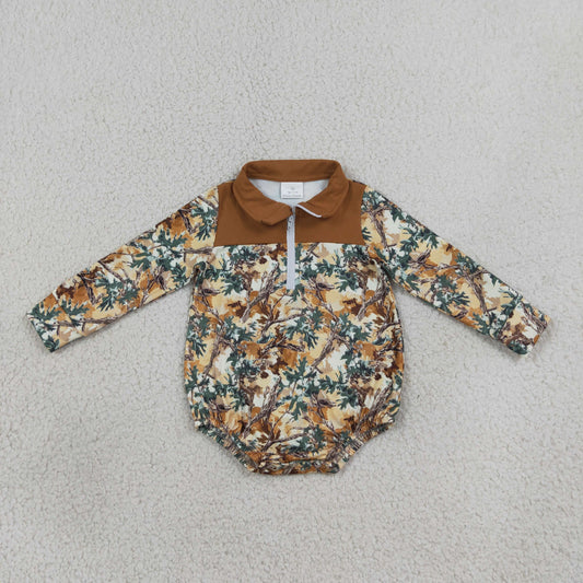 Baby Boys Long Sleeve Leaves Camo Fall Zipper Rompers