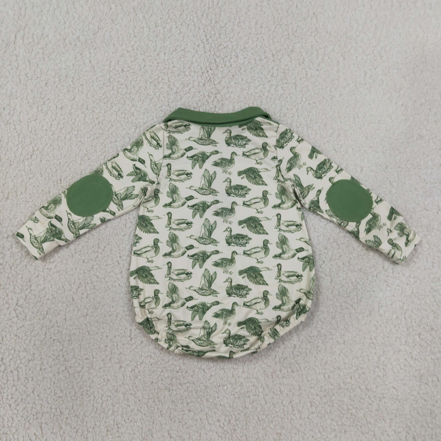 Baby Boys Long Sleeve Green Ducks Hunting Zipper Rompers