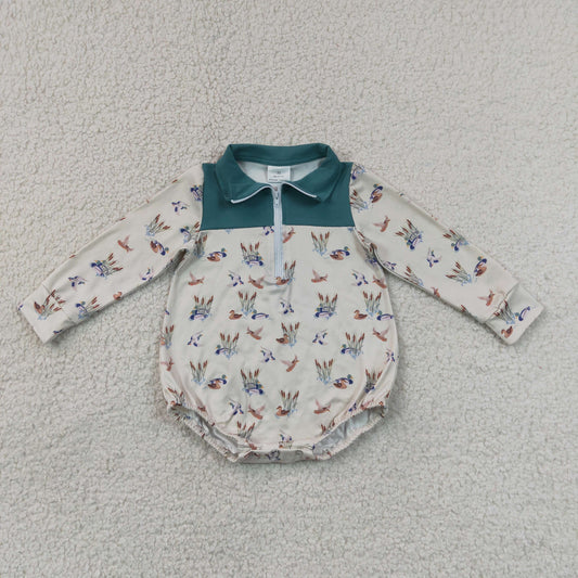Baby Boys Long Sleeve Ducks Plaid Hunting Zip Rompers