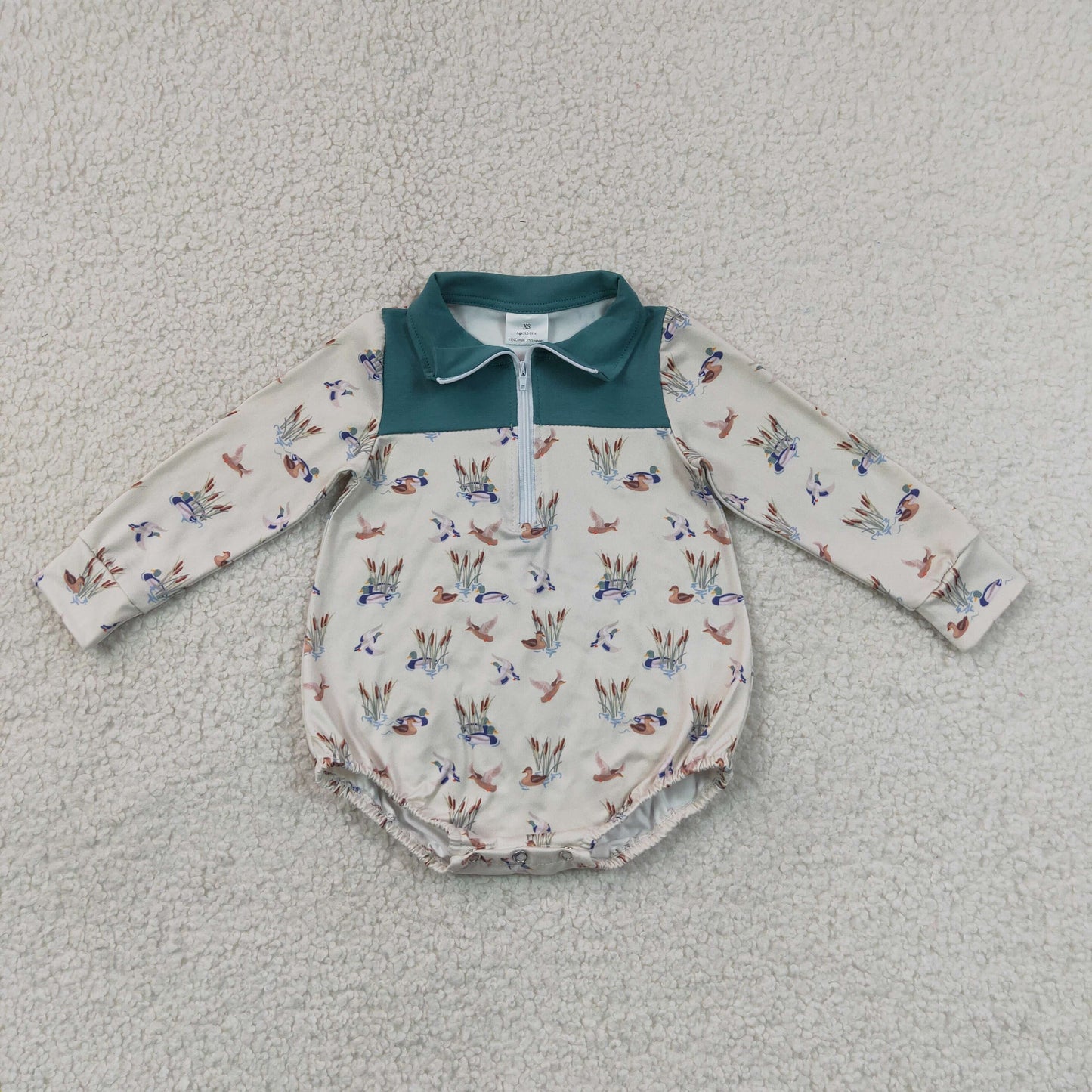 Sibling Baby Boys Long Sleeves Ducks Plaid Hunting Zipper Rompers