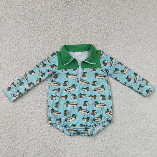 Baby Boys Long Sleeve Ducks Plaid Hunting Zip Rompers