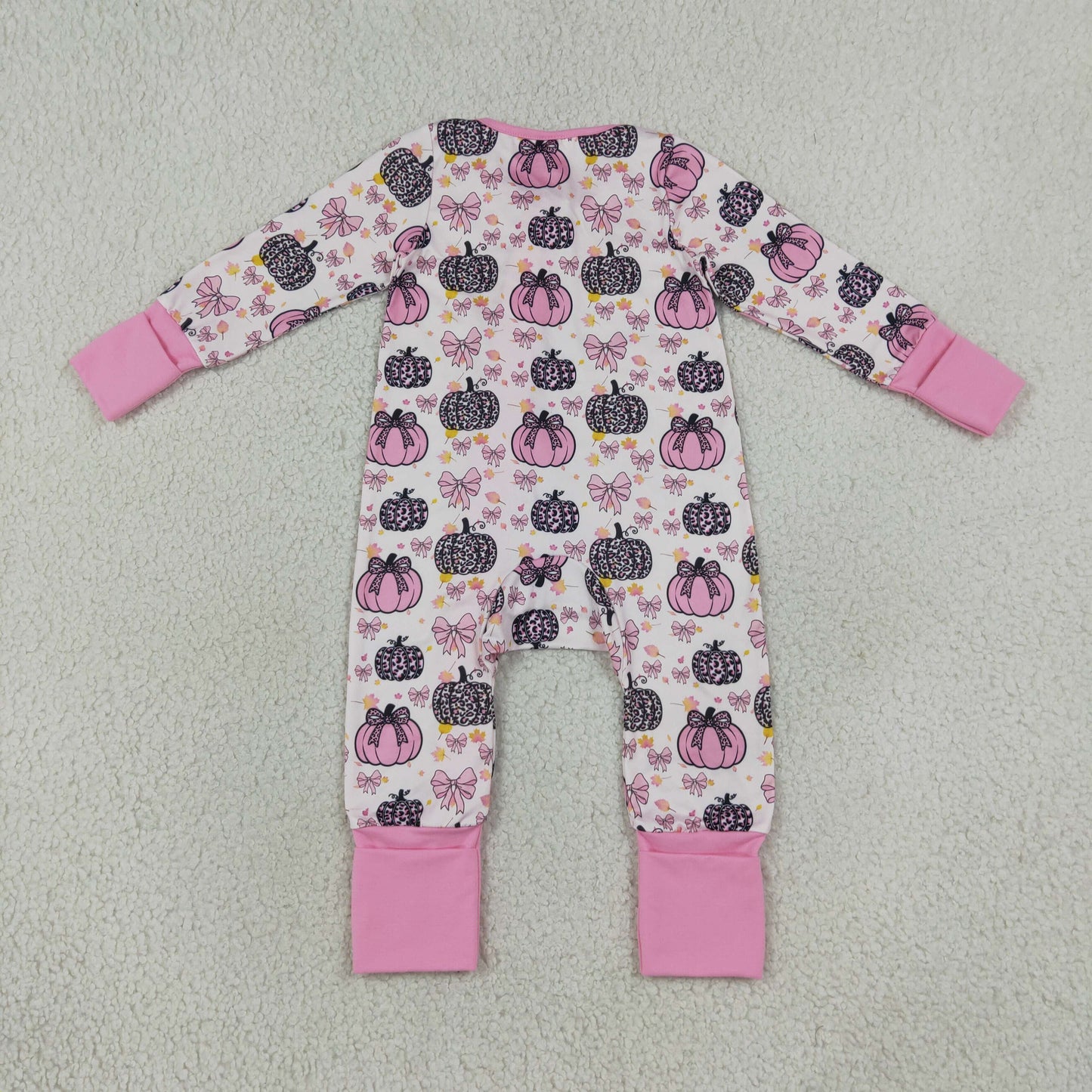 Sibling Baby Girls Bows Pumpkins Fall Pant Pajamas Set Ruffle Zip Rompers