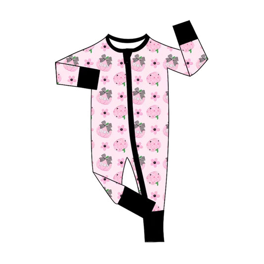 Baby Girls Pink Bows Pumpkins Flowers Fall Two Way Zip Convertible Rompers Preorder