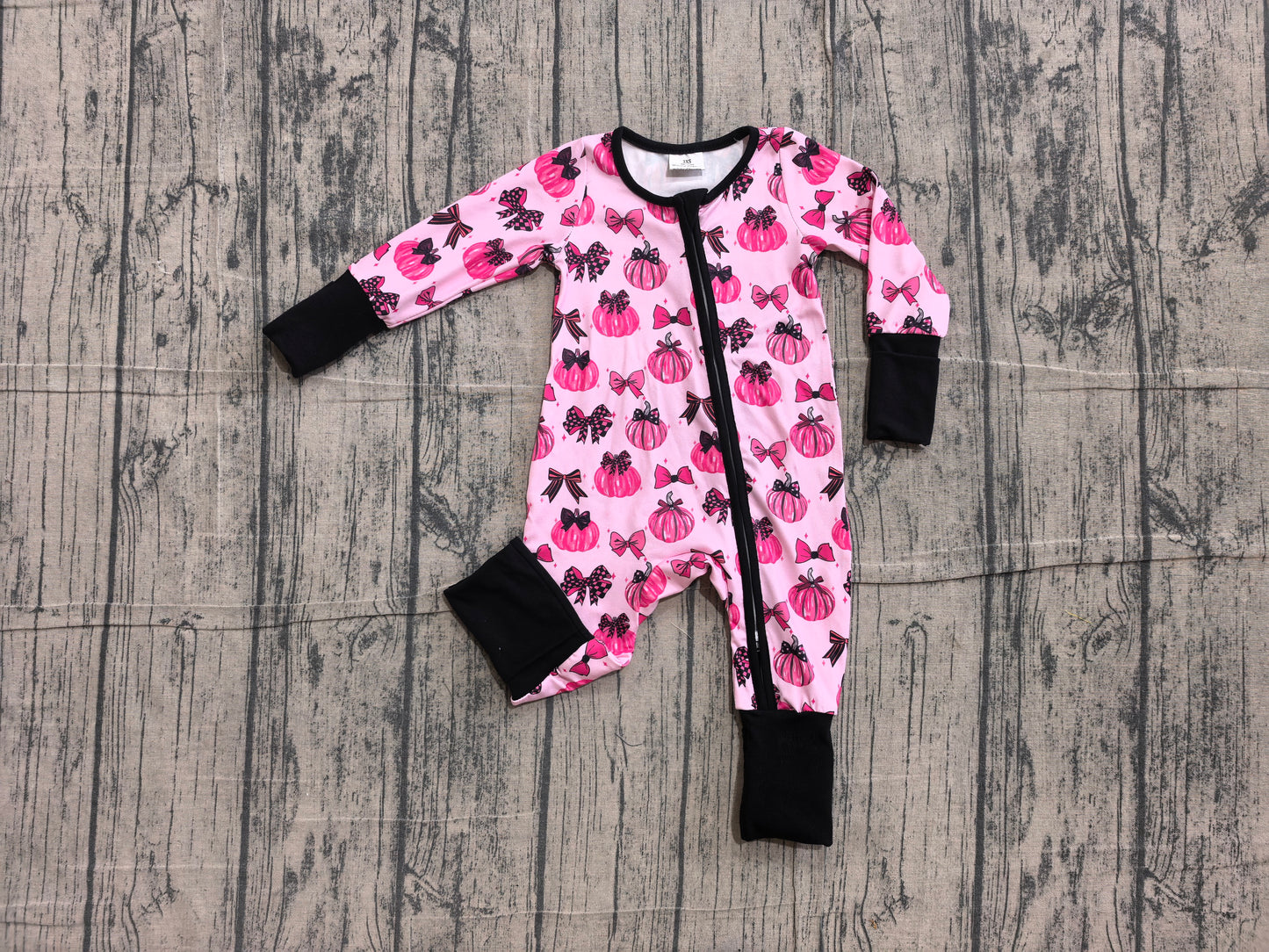 Baby Girls Pink Bows Pumpkins Fall Two Way Zip Convertible Rompers Preorder
