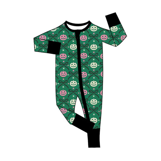 Baby Girls Bows Ghost Pumpkins Halloween Two Way Zip Convertible Rompers Preorder