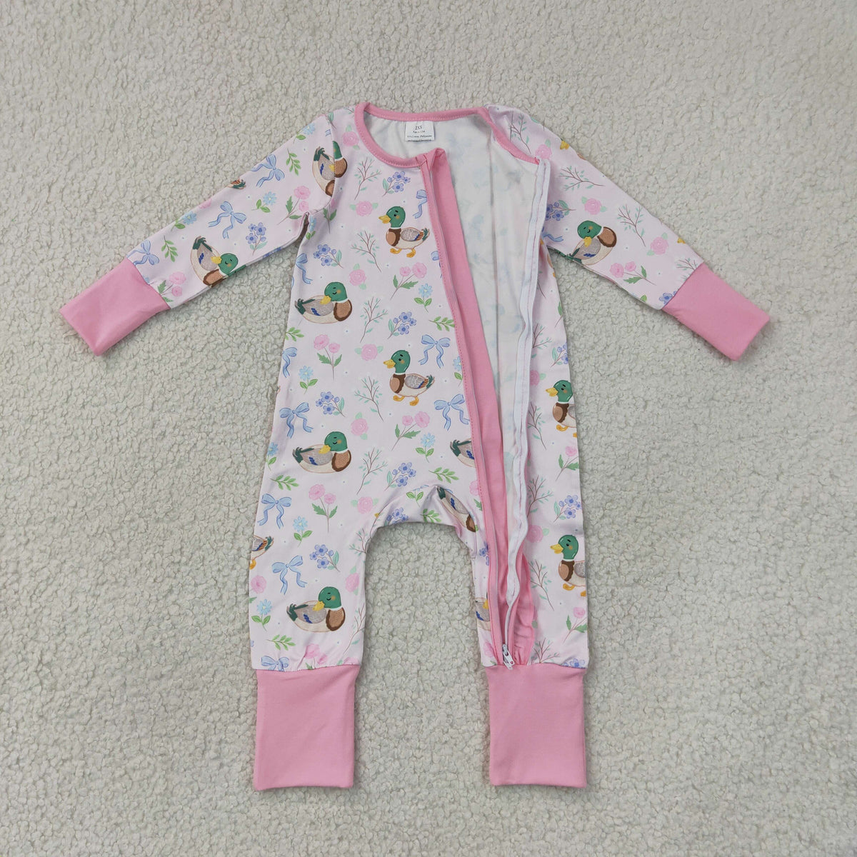 Sibling Baby Girls Flowers Ducks Top Pockets Short Scallop Clothes Set Ruffle Zip Rompers