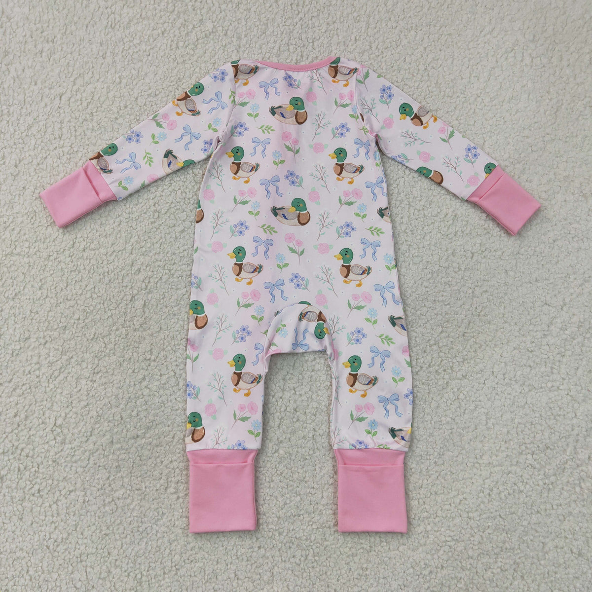 Sibling Baby Girls Flowers Ducks Top Pockets Short Scallop Clothes Set Ruffle Zip Rompers