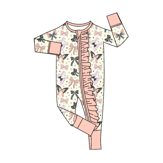 Baby Girls Bows Spiders Halloween Two Way Ruffle Zip Convertible Romper Preorder