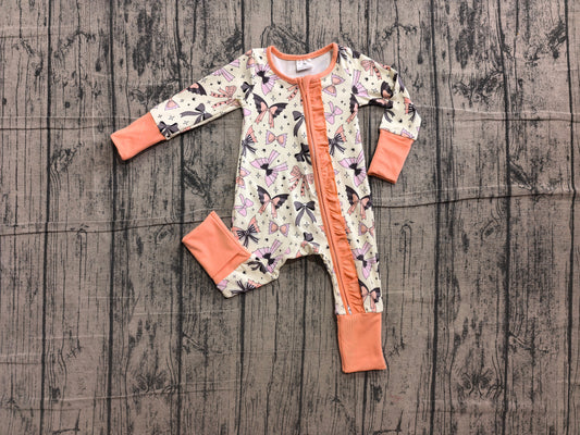 Baby Girls Bows Spiders Halloween Two Way Ruffle Zip Convertible Romper Preorder
