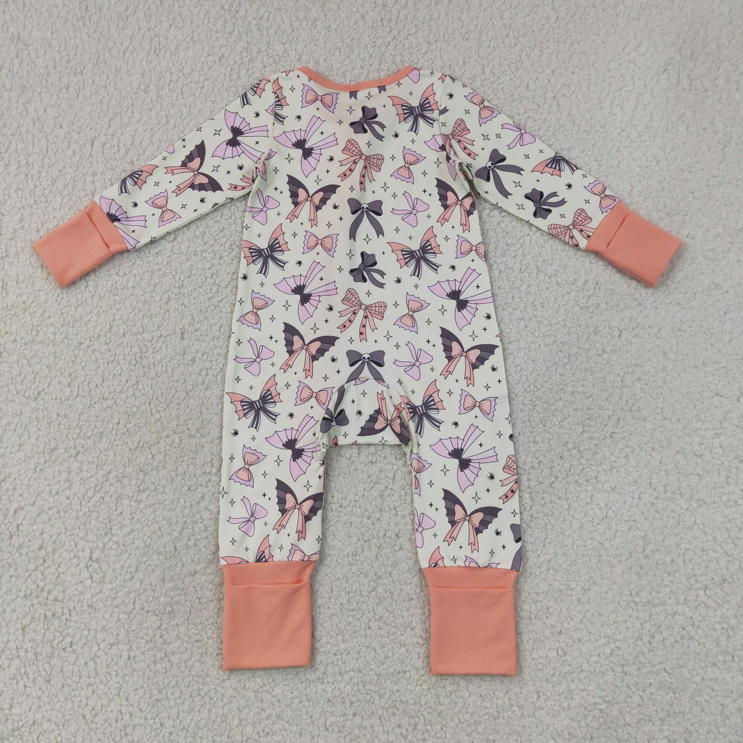 Sibling Baby Girls Ghost Bows Fur Sleeves Pant Halloween Pajamas Set Ruffle Zip Rompers